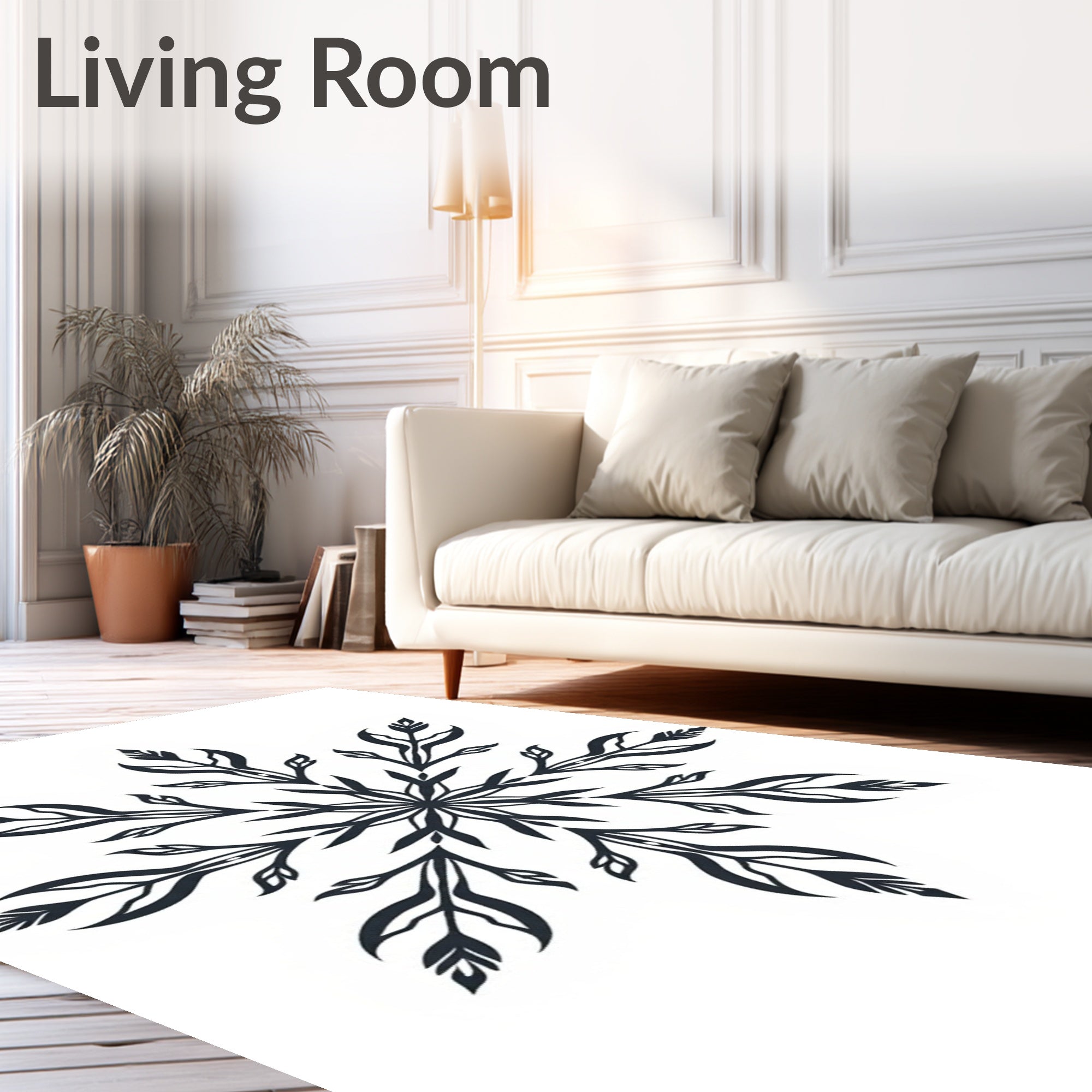 Dark Navy Floral Snowflake Symmetry Rug