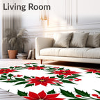 Holiday Red Poinsettia Green Holly Rug