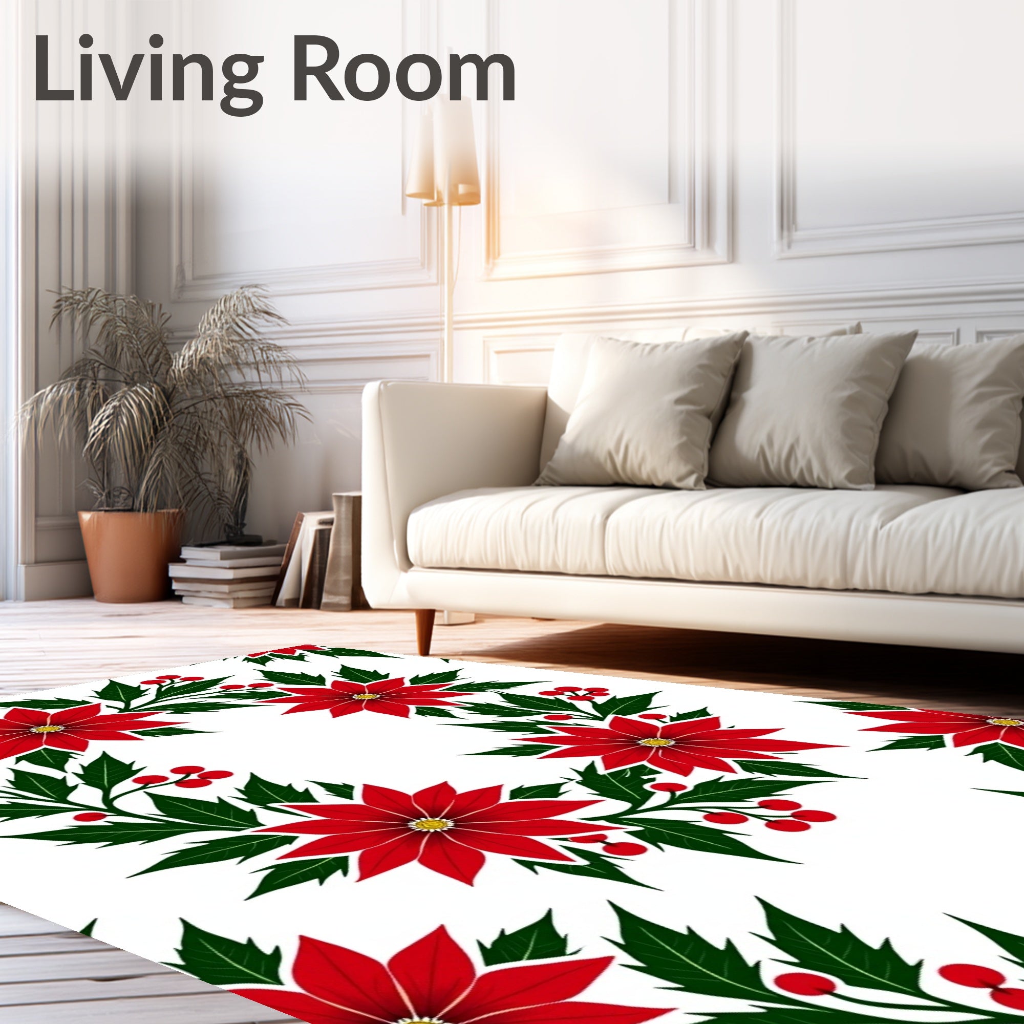 Holiday Red Poinsettia Green Holly Rug