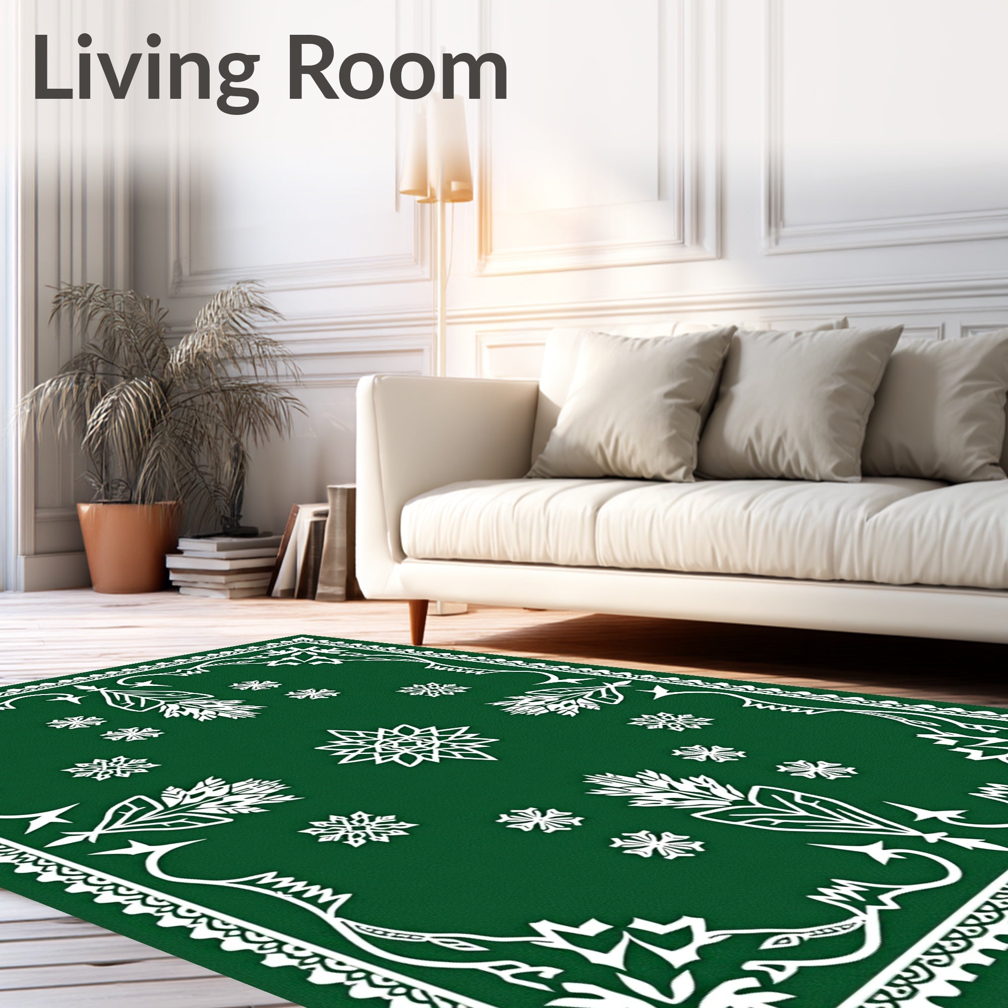 Emerald Snowflakes In Ornate Border Rug