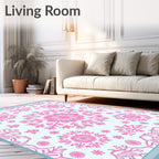 Pink Snowflake Medallion Sky Blue Rug