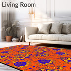 Orange And Blue Skull Floral Arrangement Rug