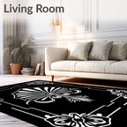 Art Deco Black White Floral Fan Rug