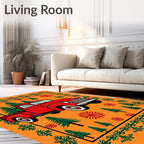 Vintage Red Pickup Truck Evergreen Scene Rug