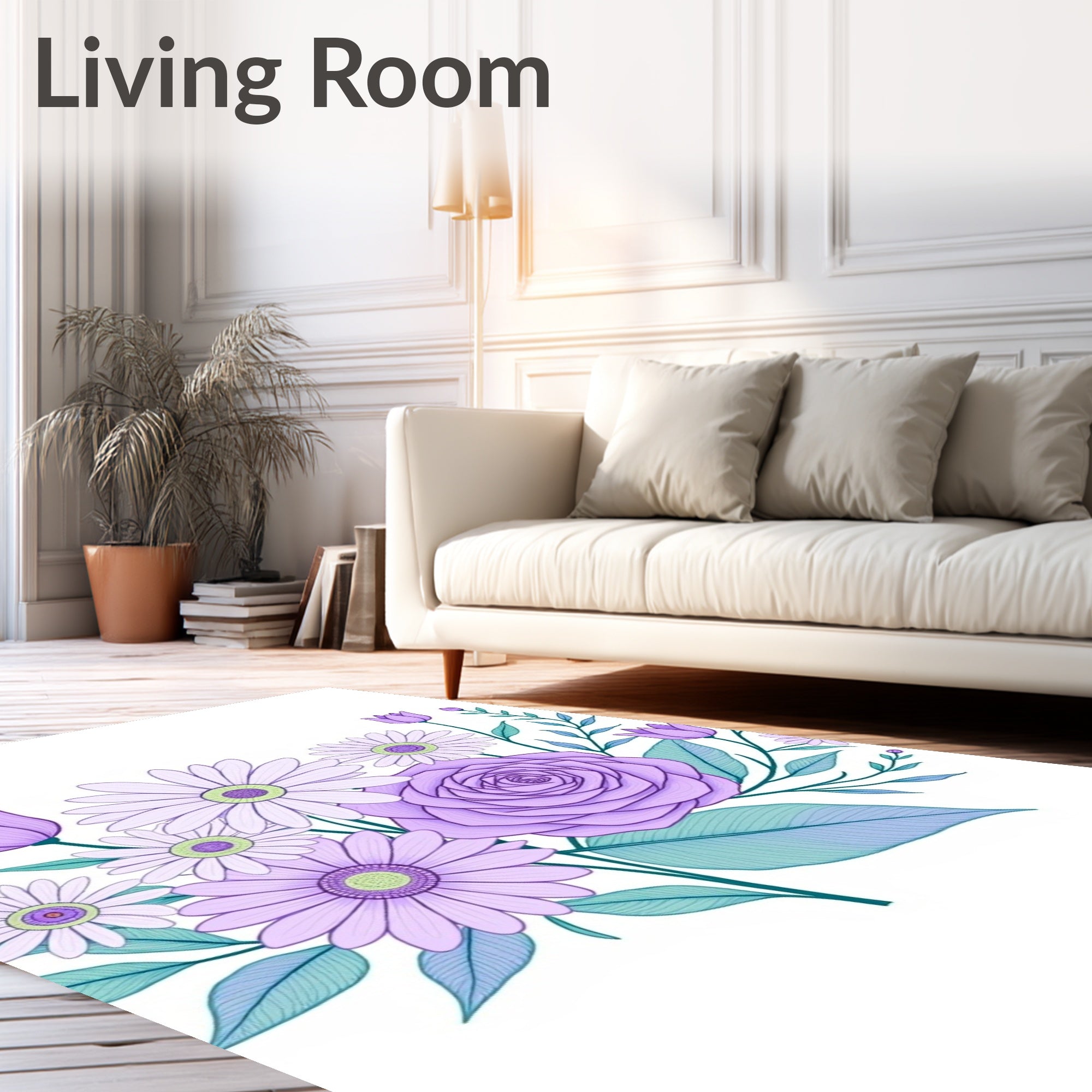 Lavender Daisy Rose Bouquet Meadow Rug