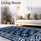 Classic Navy Snowflake Floral Border Rug