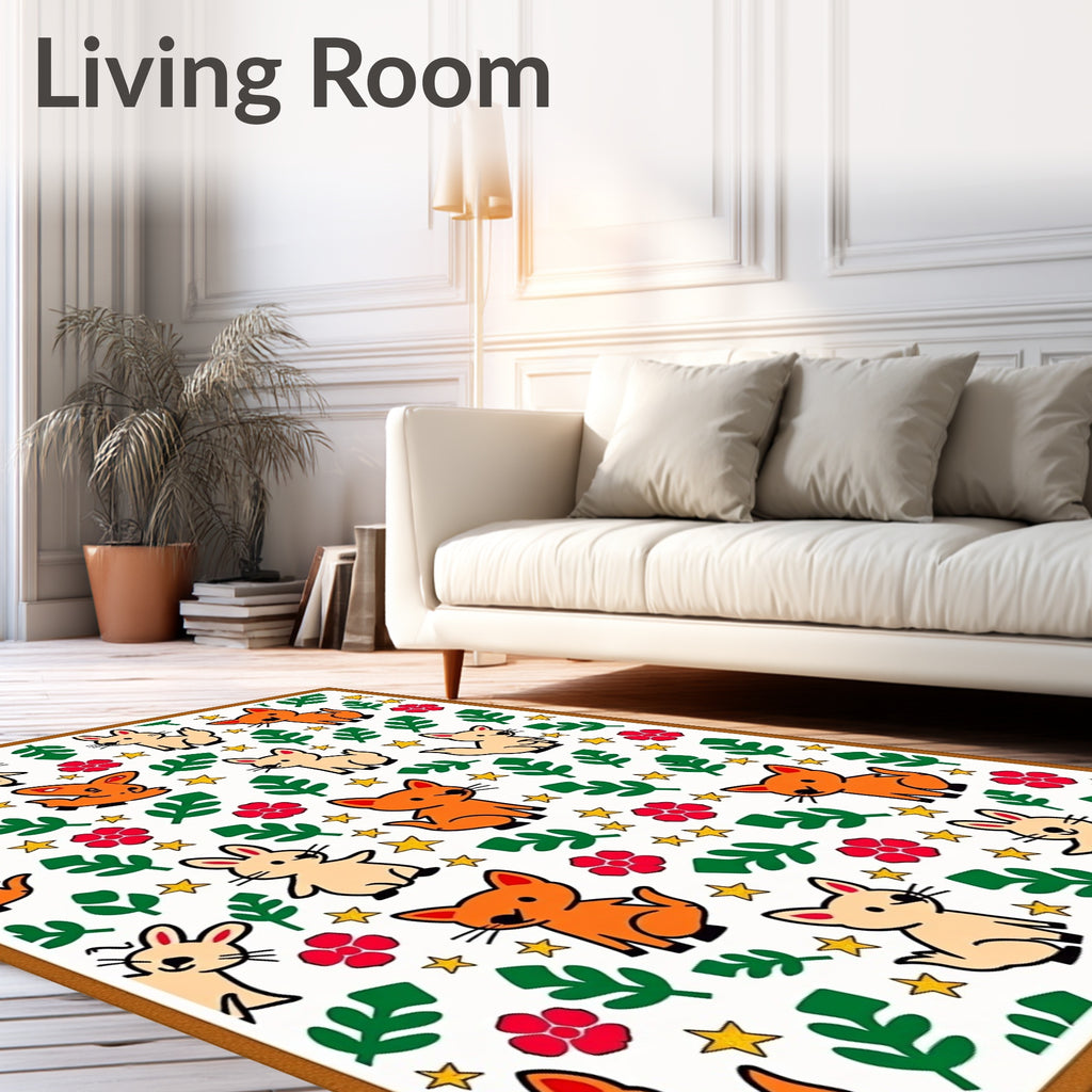Whimsical Orange Fox And Bunny Garden Rug