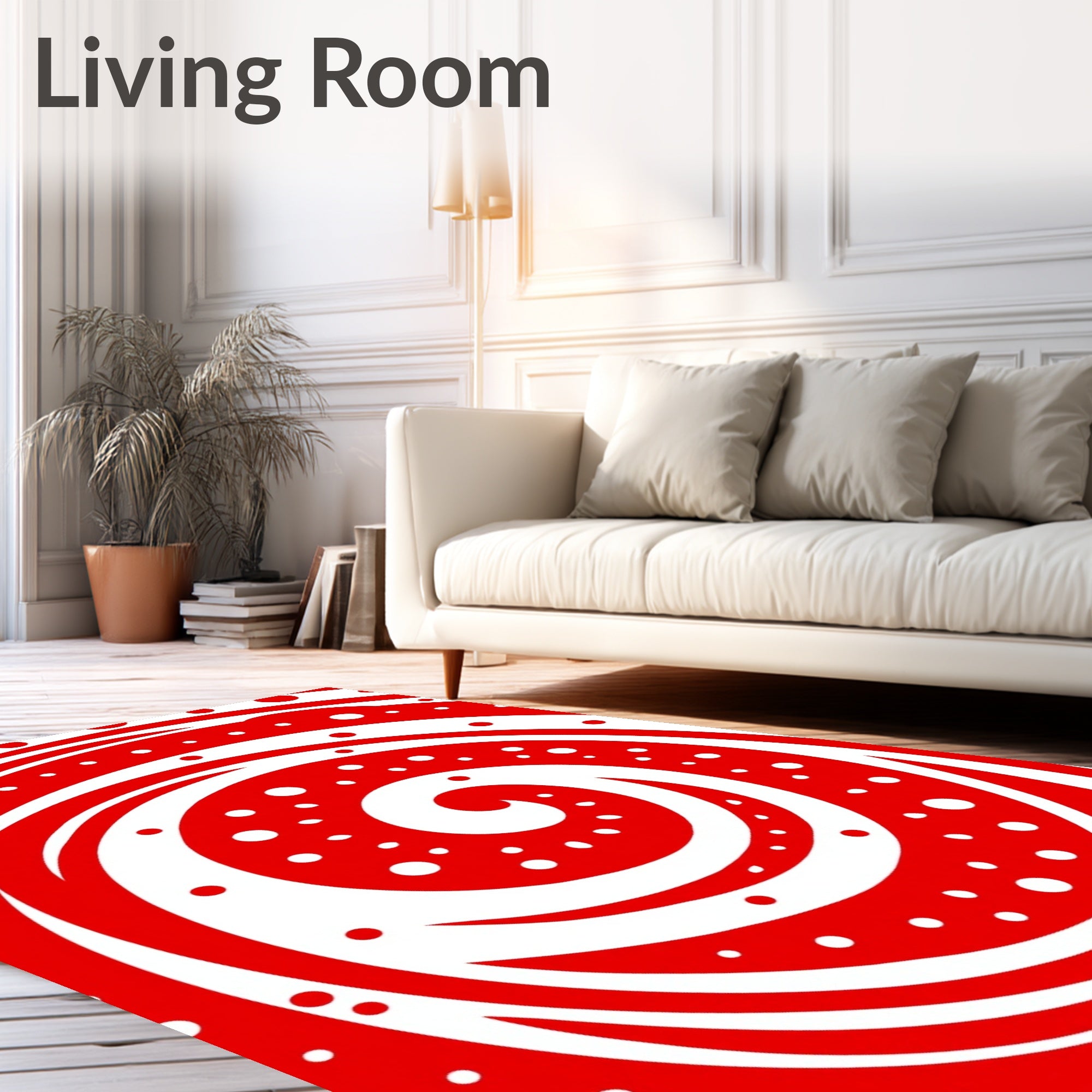 Red White Swirl Polka Dot Accent Rug