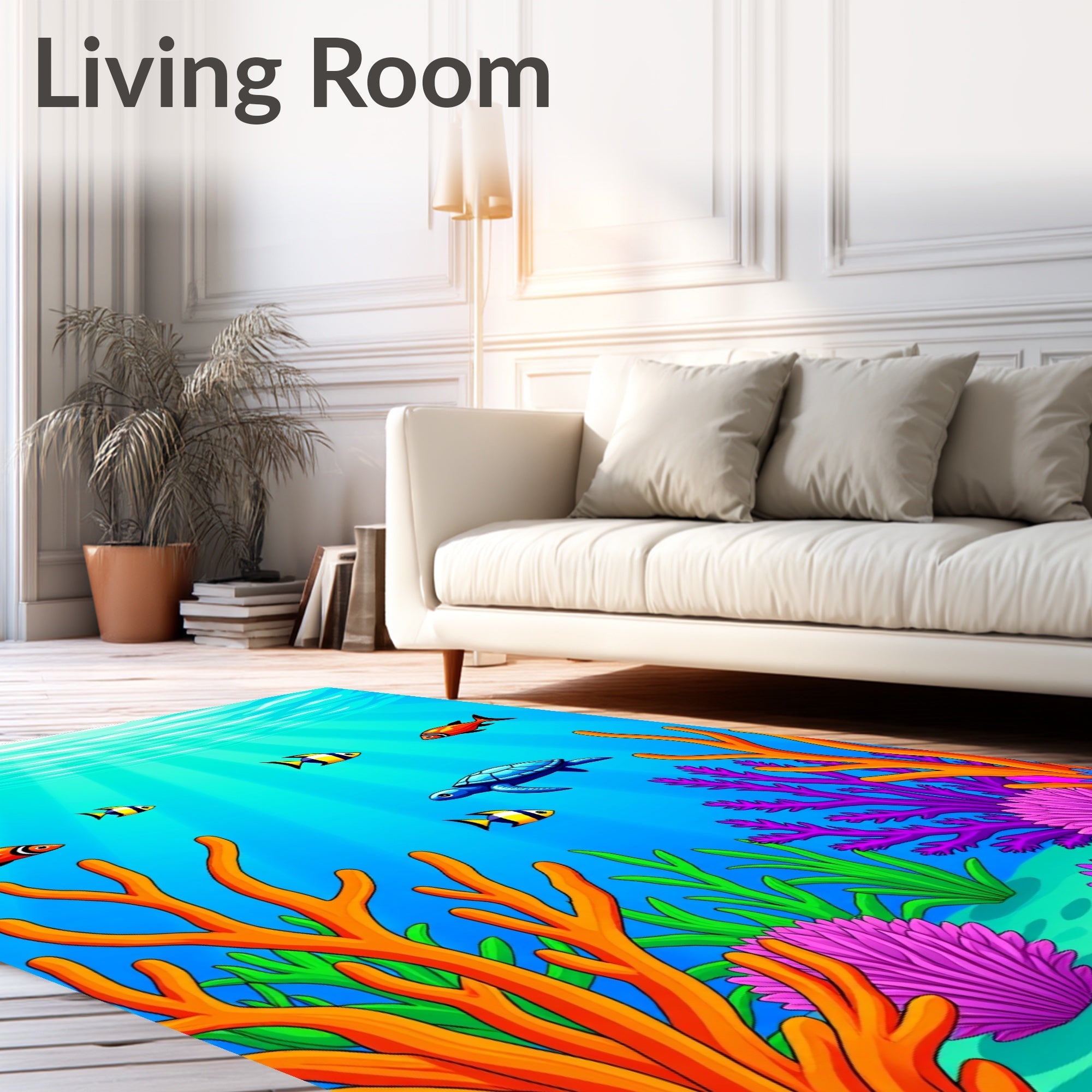 Aqua Marine Life Turtle Coral Scene Rug