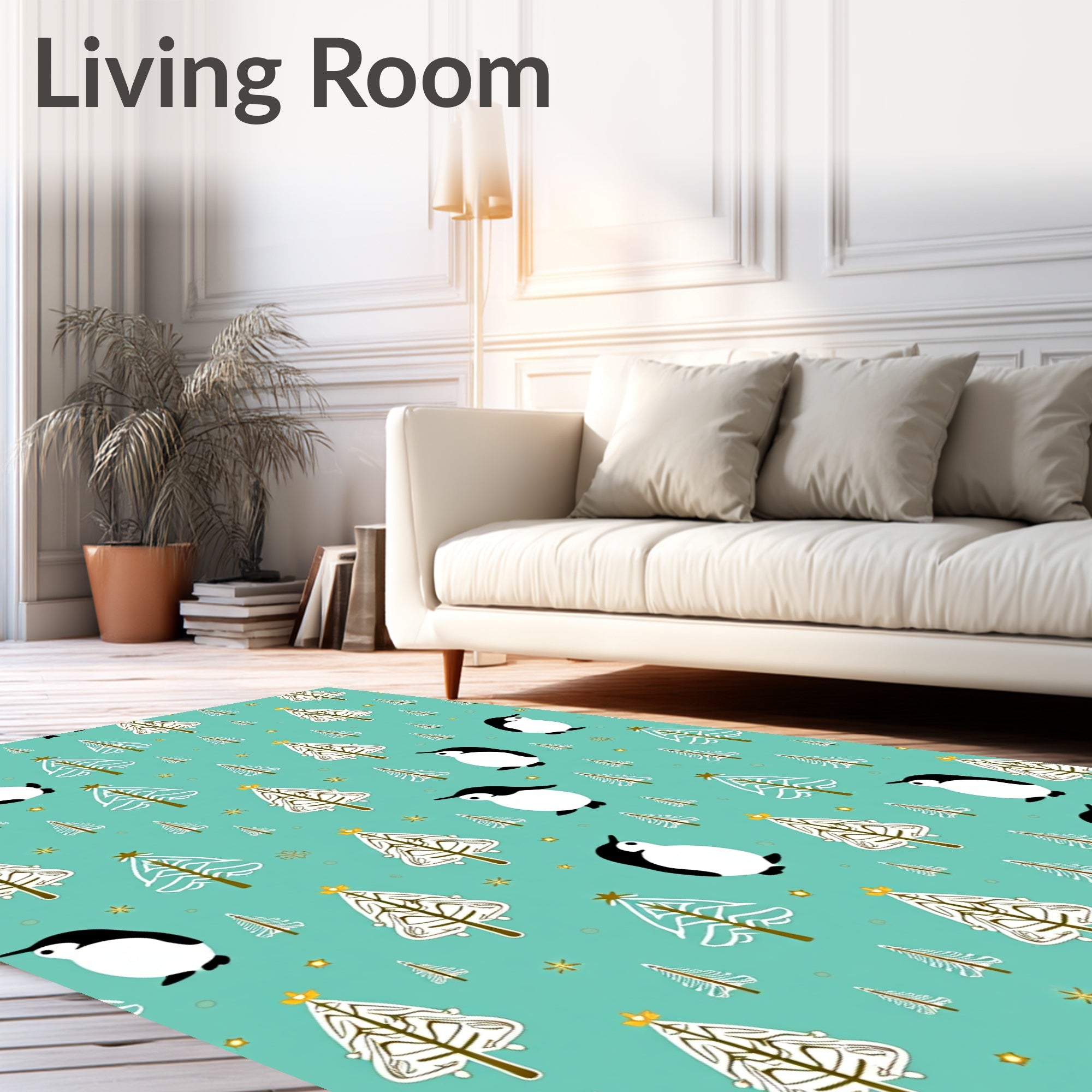 Aqua Penguin Christmas Trees Rug
