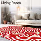 Red White Dynamic Abstract Swirls Rug