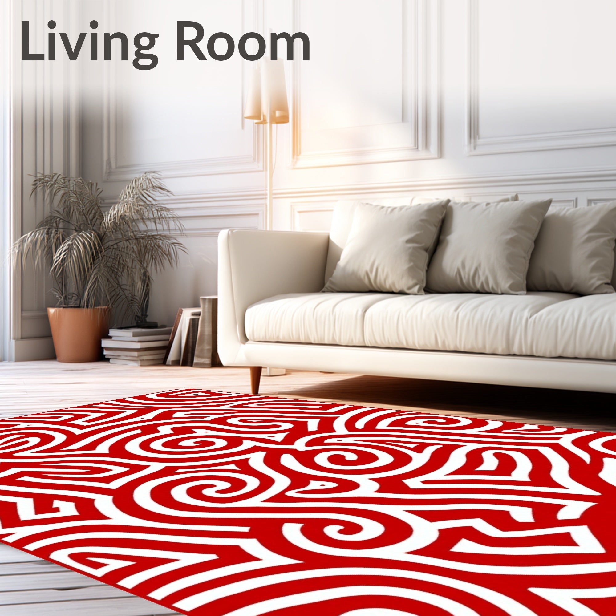 Red White Dynamic Abstract Swirls Rug