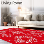 Crimson White Snowflake Mandala Arrangement Rug