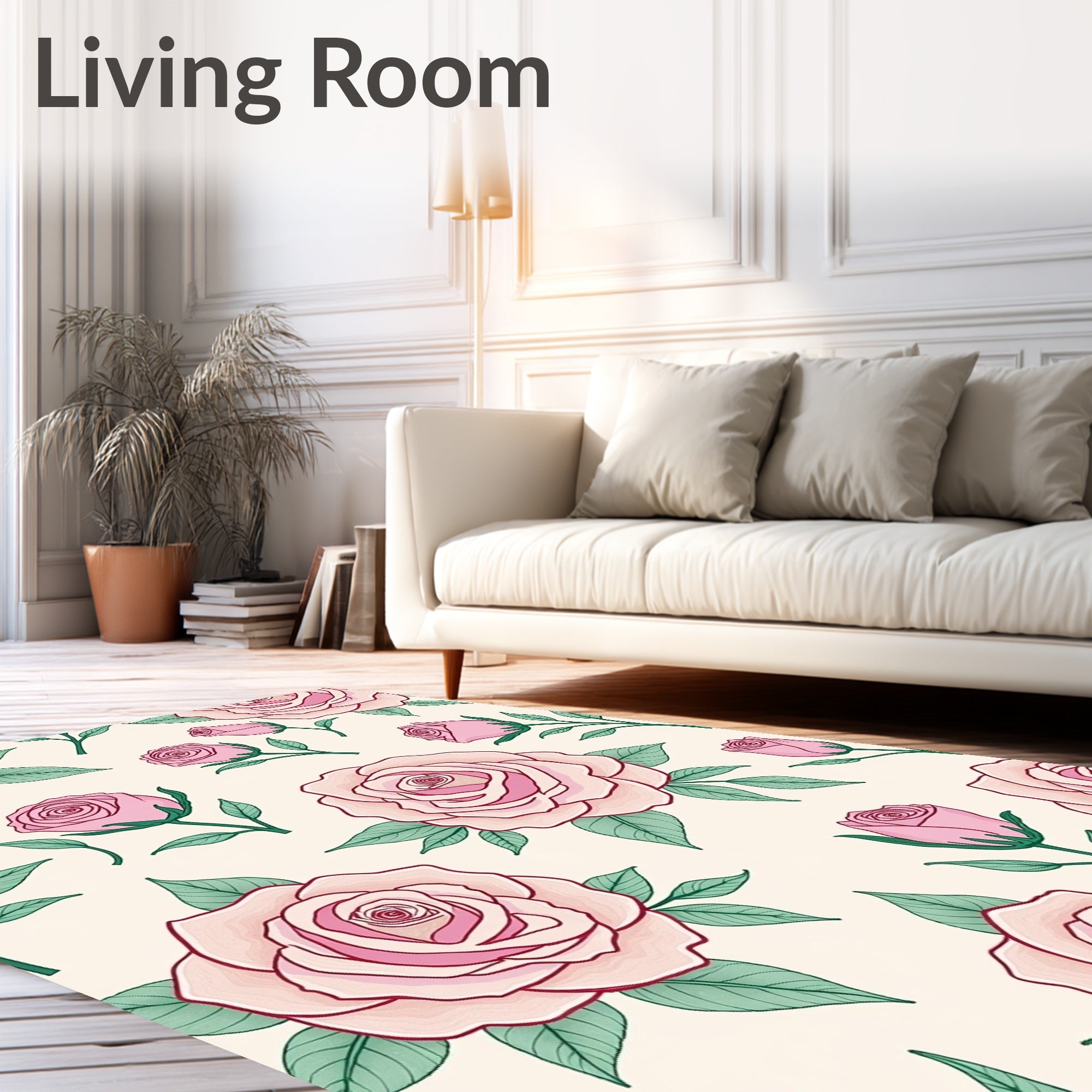 Pink Roses Garden Romantic Floral Rug