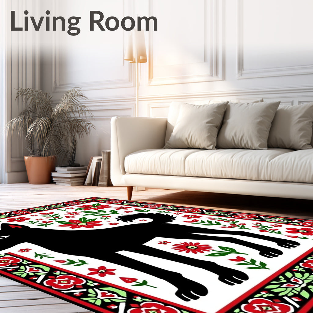 Black Dog Floral Border Accent Rug