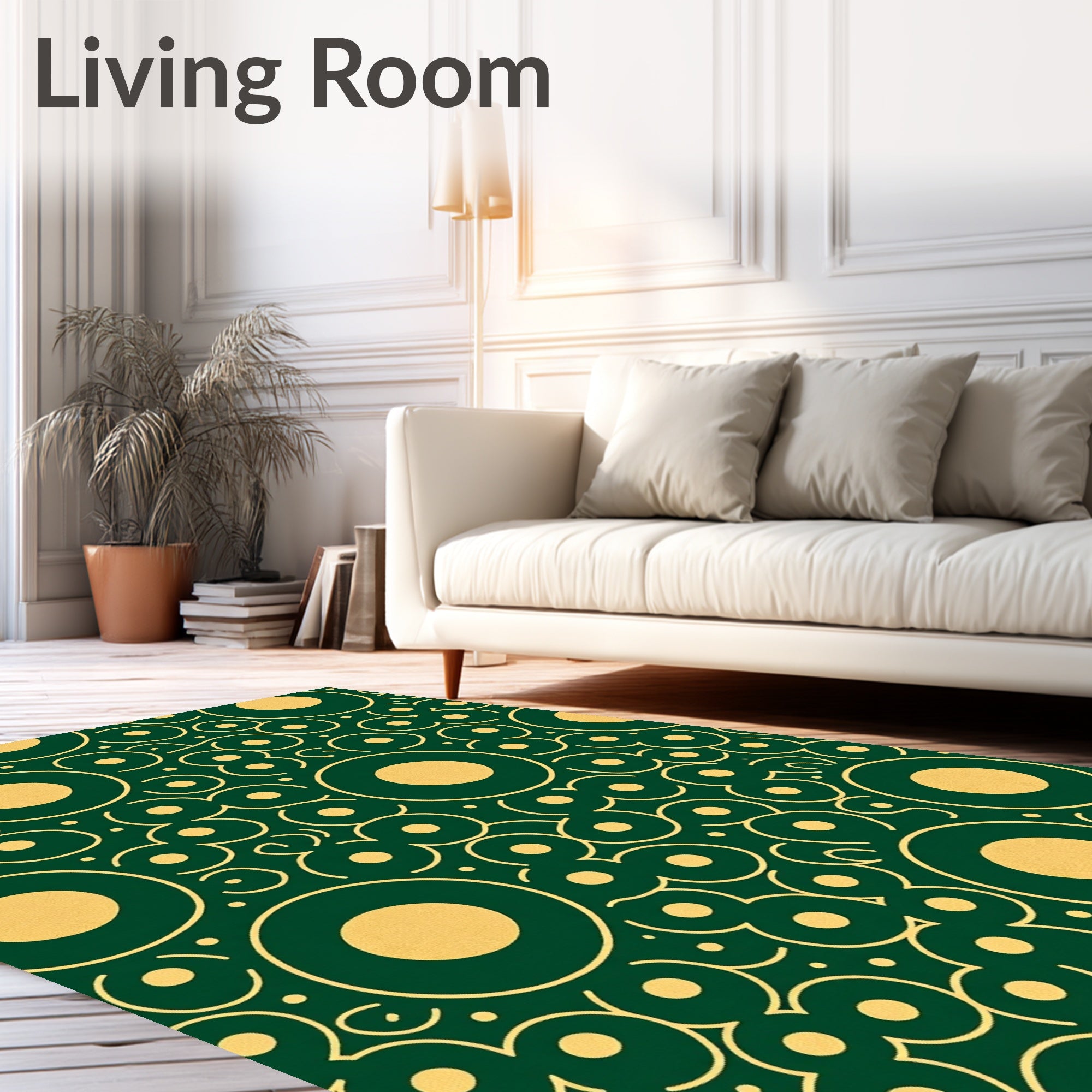 Green and Gold Concentric Circle Bubbles Rug