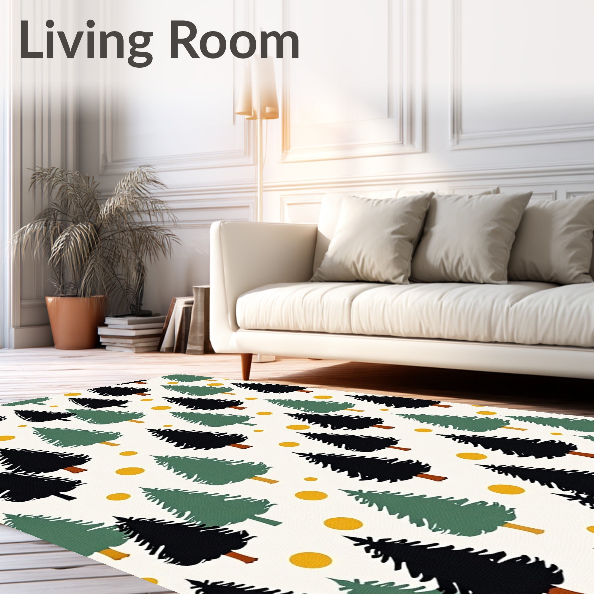 Woodland Forest Trees Yellow Dots Rug