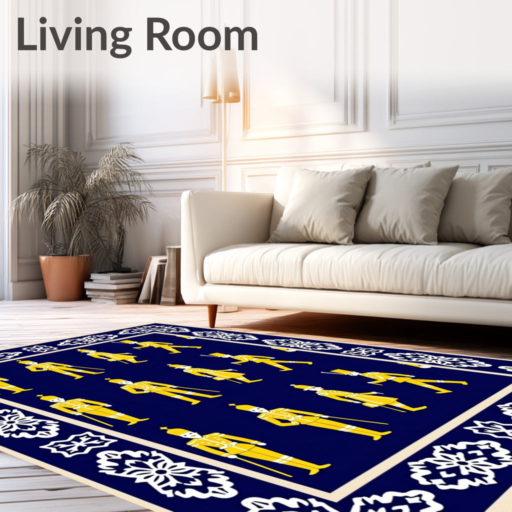 Yellow Soldiers Navy Blue Border Rug