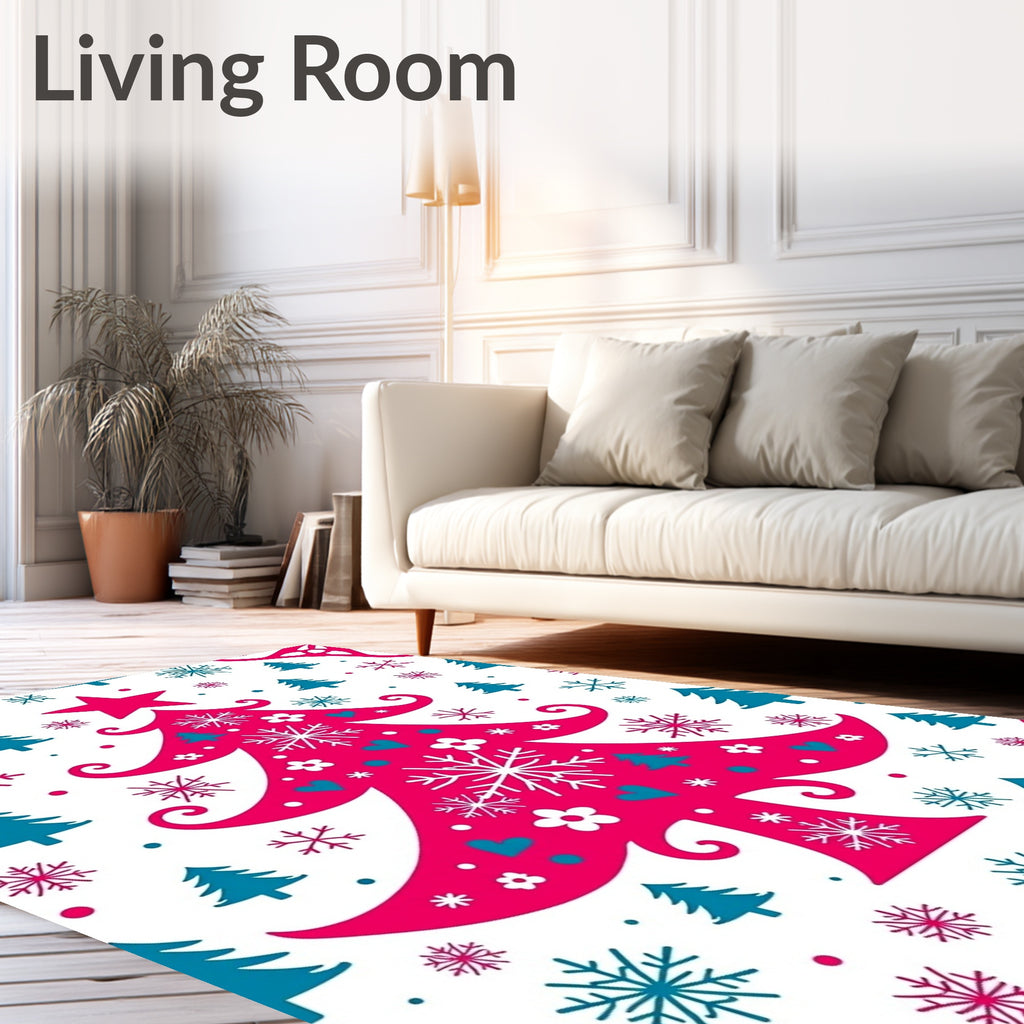 Crimson Fuchsia Snowflake Christmas Tree Rug