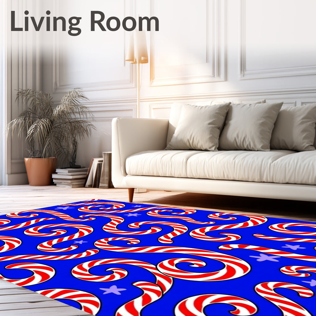 Crimson Swirl Candy Cane Stars Rug