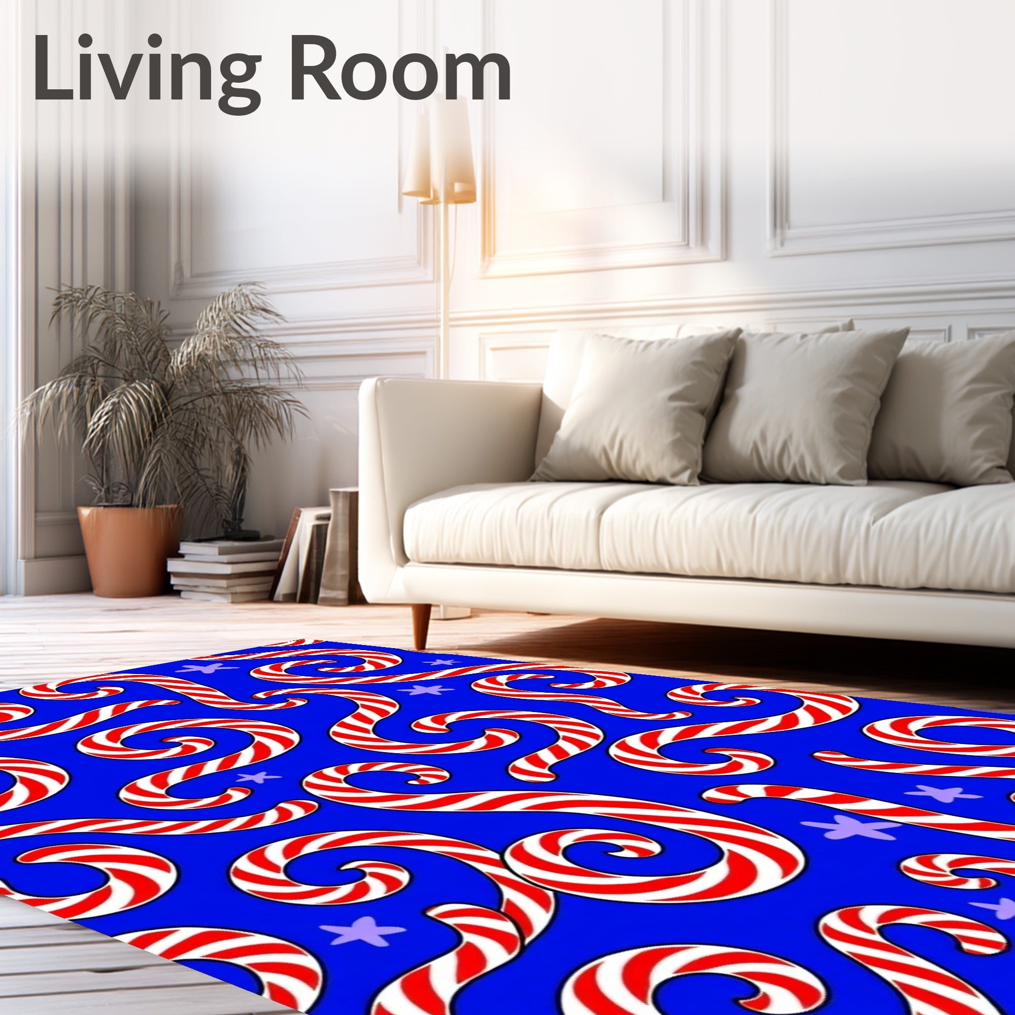 Crimson Swirl Candy Cane Stars Rug