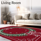 Holiday Wreath Red Bows Snowflakes Border Rug