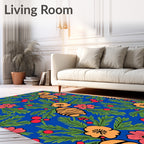 Vibrant Blue Botanical Bloom Berry Rug