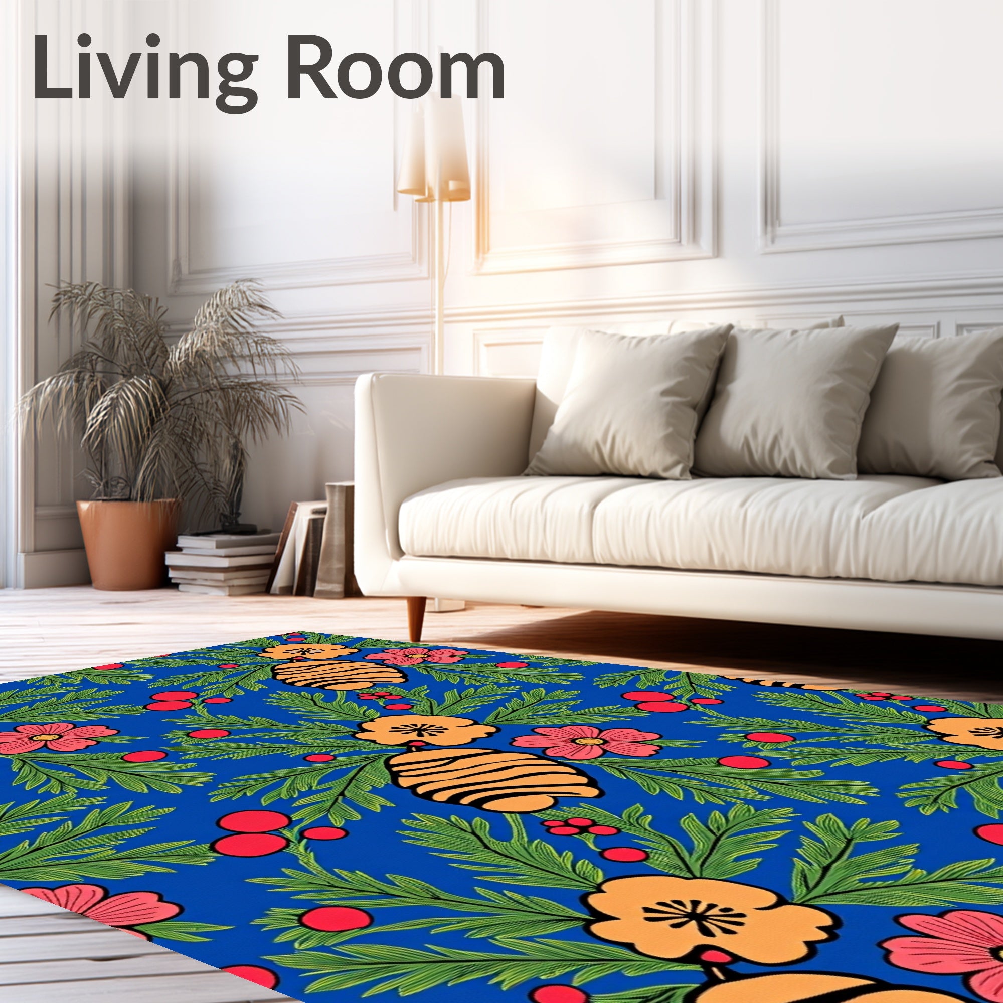 Vibrant Blue Botanical Bloom Berry Rug