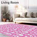 Pink White Symmetrical Botanical Arrangement Rug