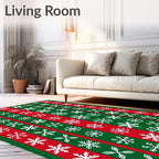 Red Green Striped Snowflakes Rug