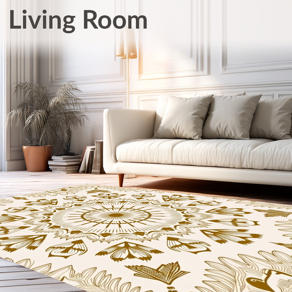 Golden Floral Mandala Medallion Rug