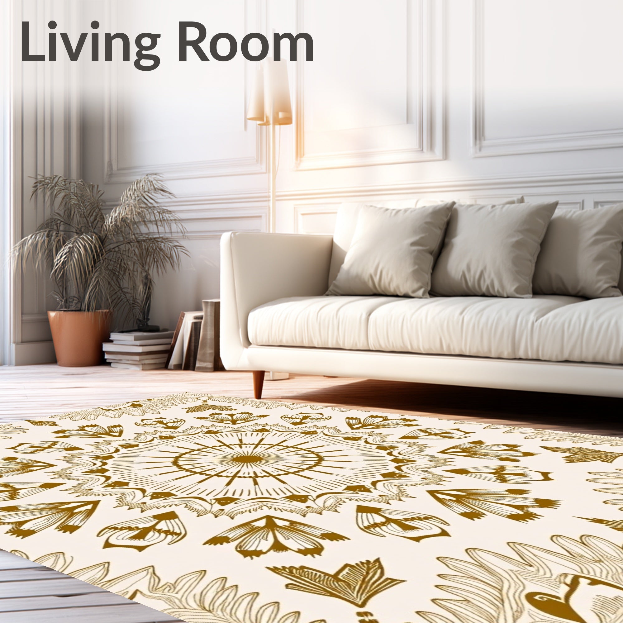 Golden Floral Mandala Medallion Rug