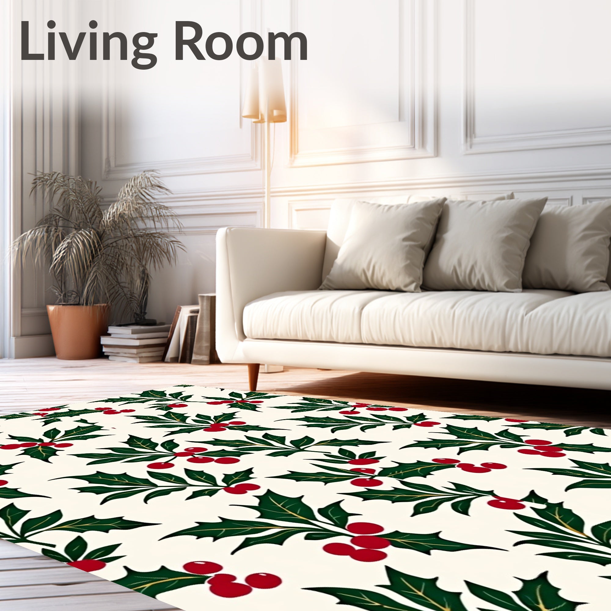 Festive Red Berry Holly Sprigs Rug