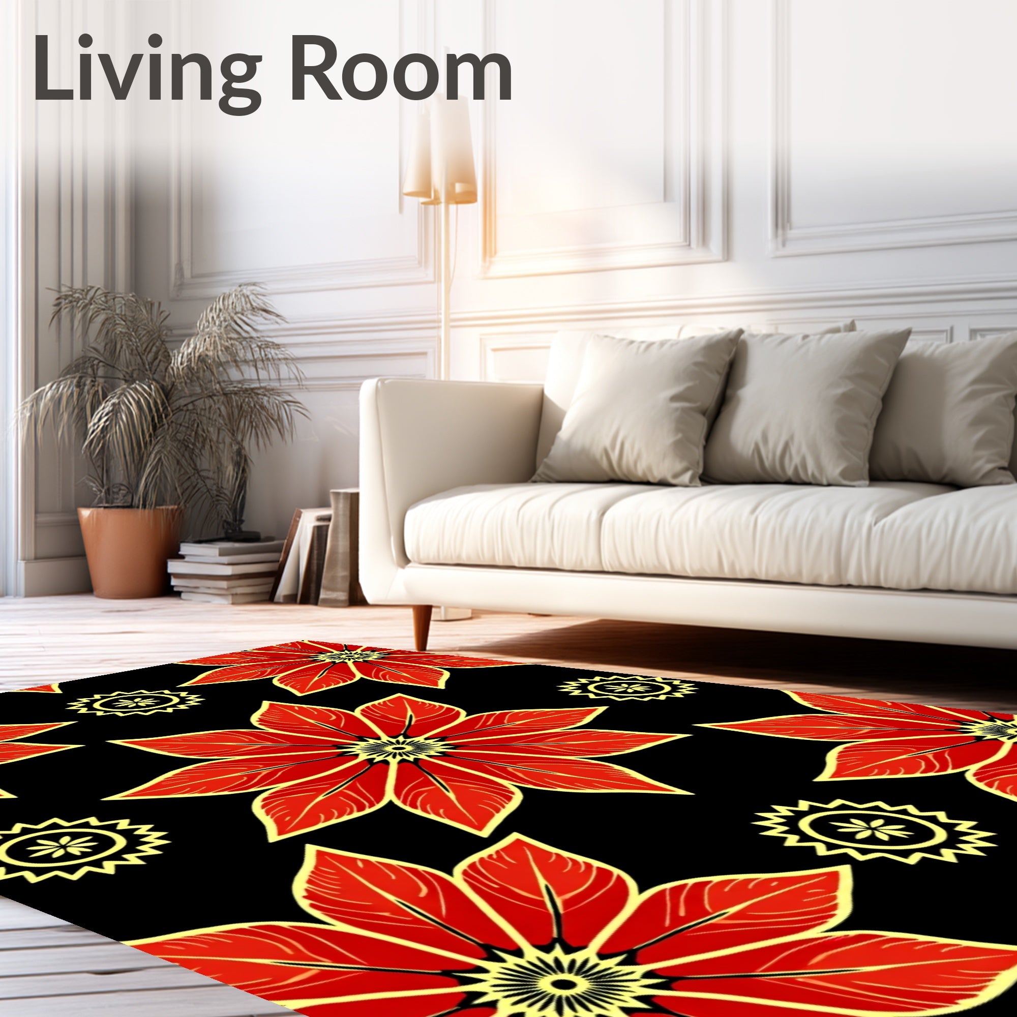 Crimson Red Floral Sunburst Rug