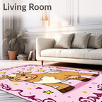 Whimsical Brown Cow Starry Pink Rug