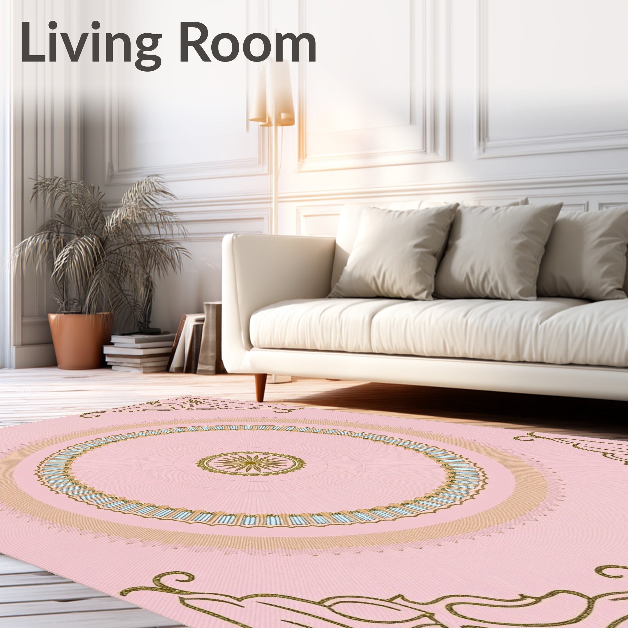 Gold Floral Pink Medallion Rug