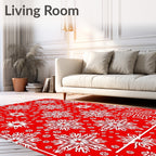 Crimson Snowflakes Festive Floral Rug