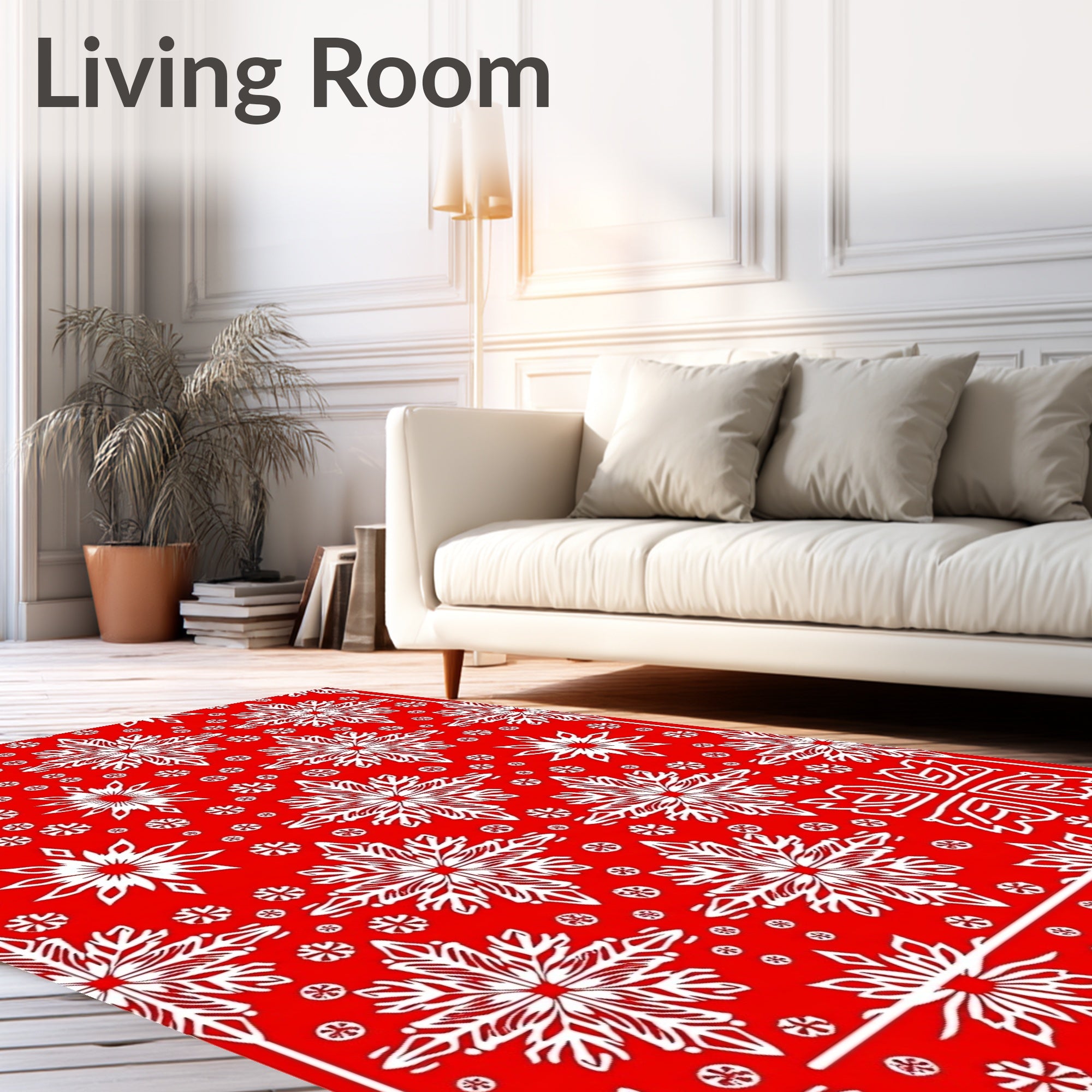 Crimson Snowflakes Festive Floral Rug