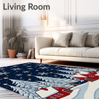 Winter Snow Houses Snowflake Scene Rug