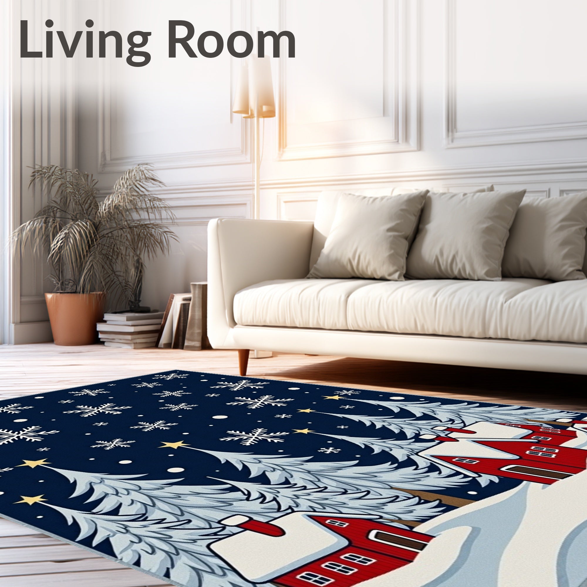 Winter Snow Houses Snowflake Scene Rug