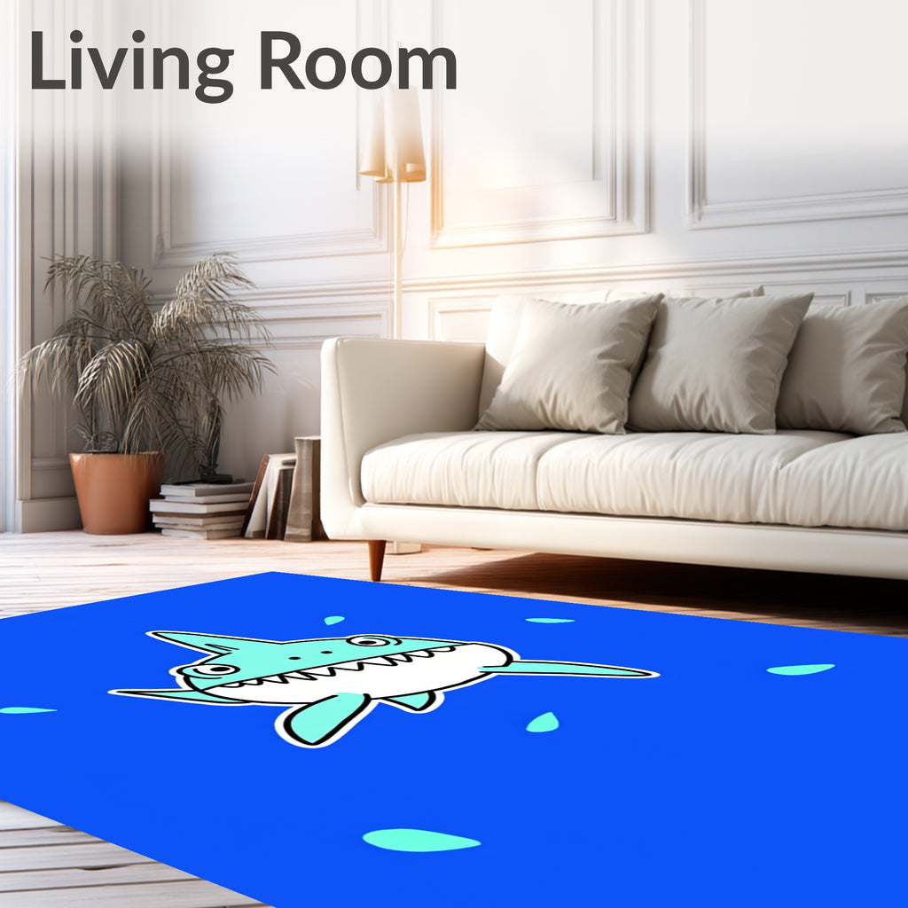 Playful Aqua Shark Splashes Rug