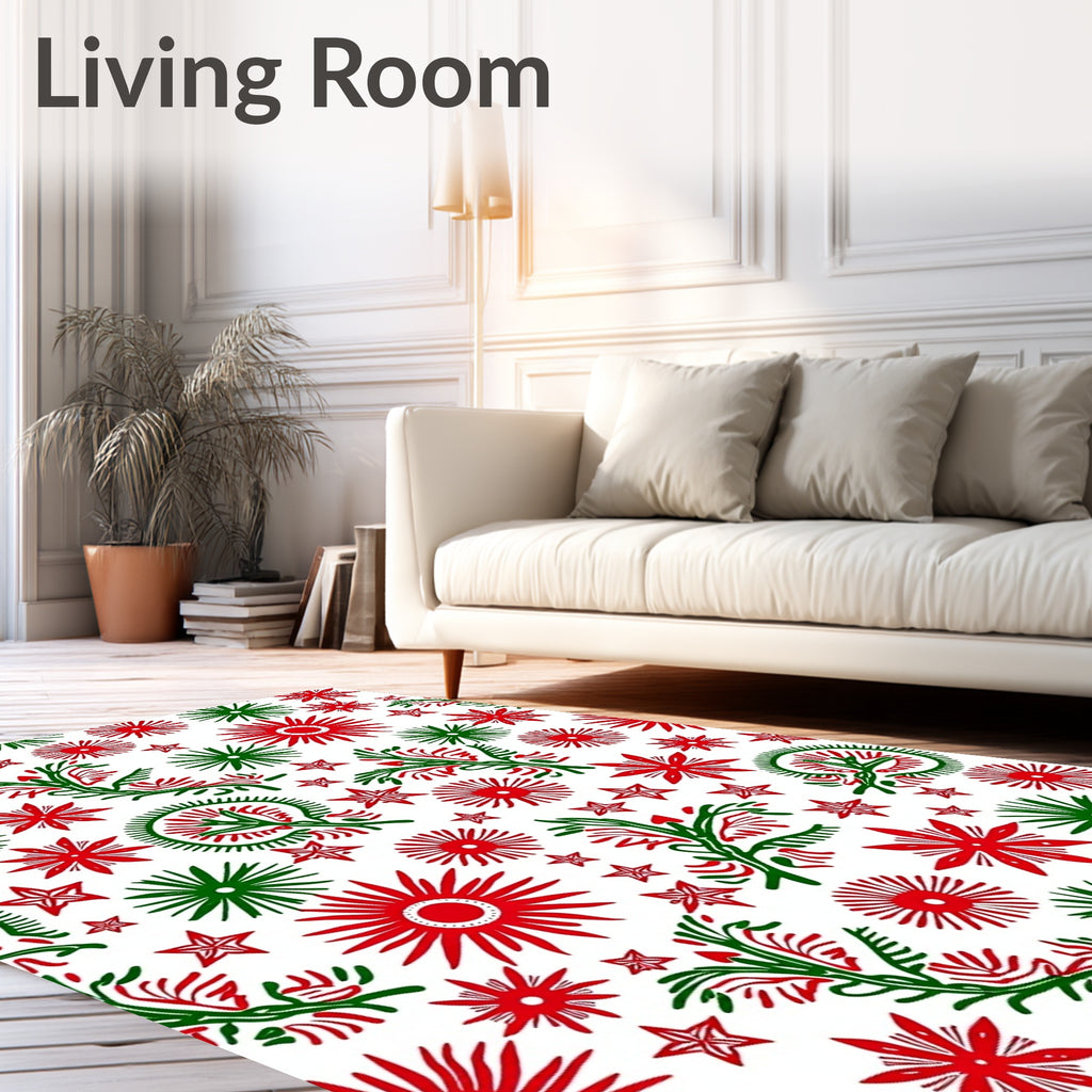 Red Green Starburst Blossom Scatter Rug