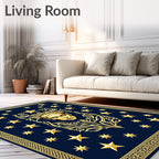 Golden Celestial Face Stars Border Rug