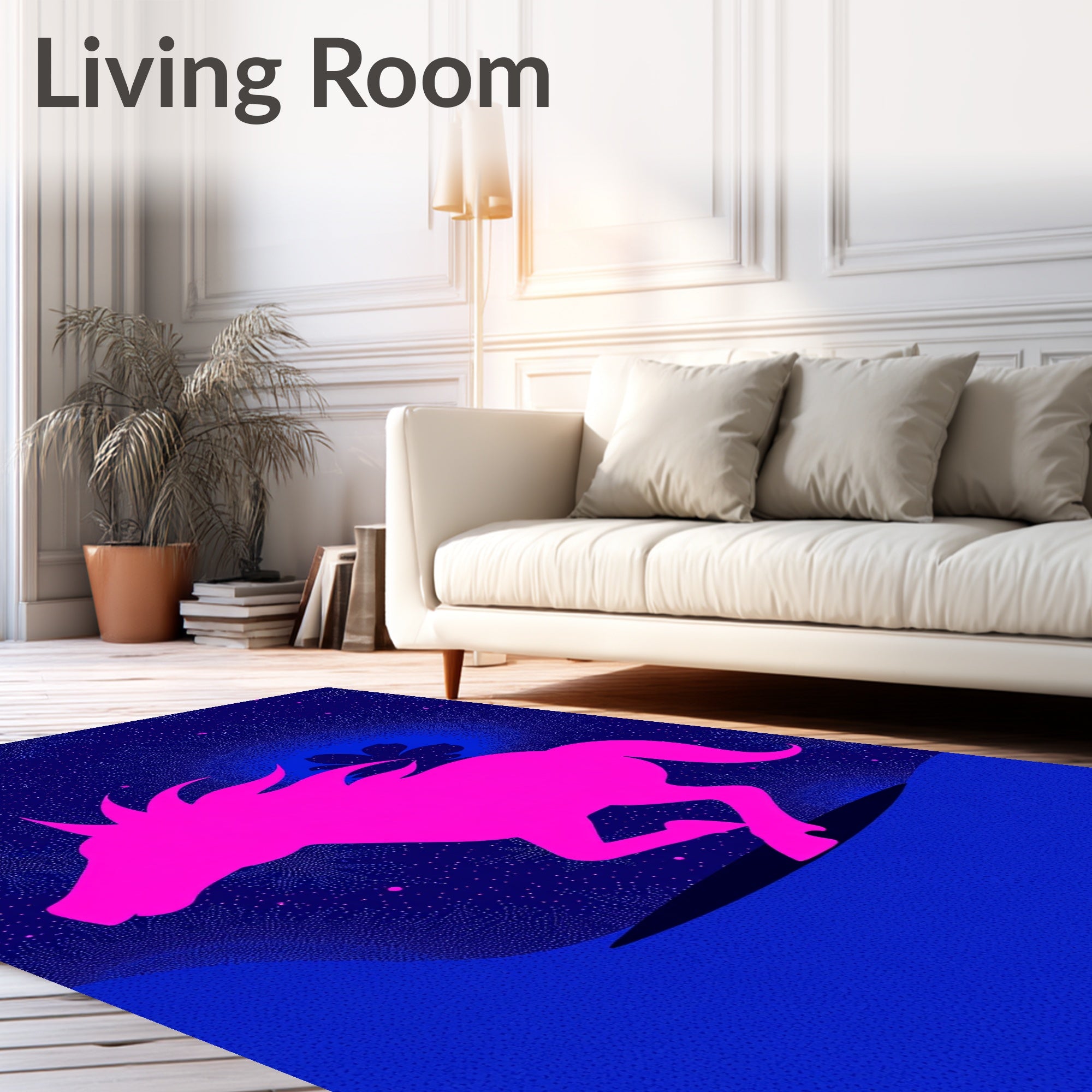 Vibrant Pink Horse Blue Starry Night Rug