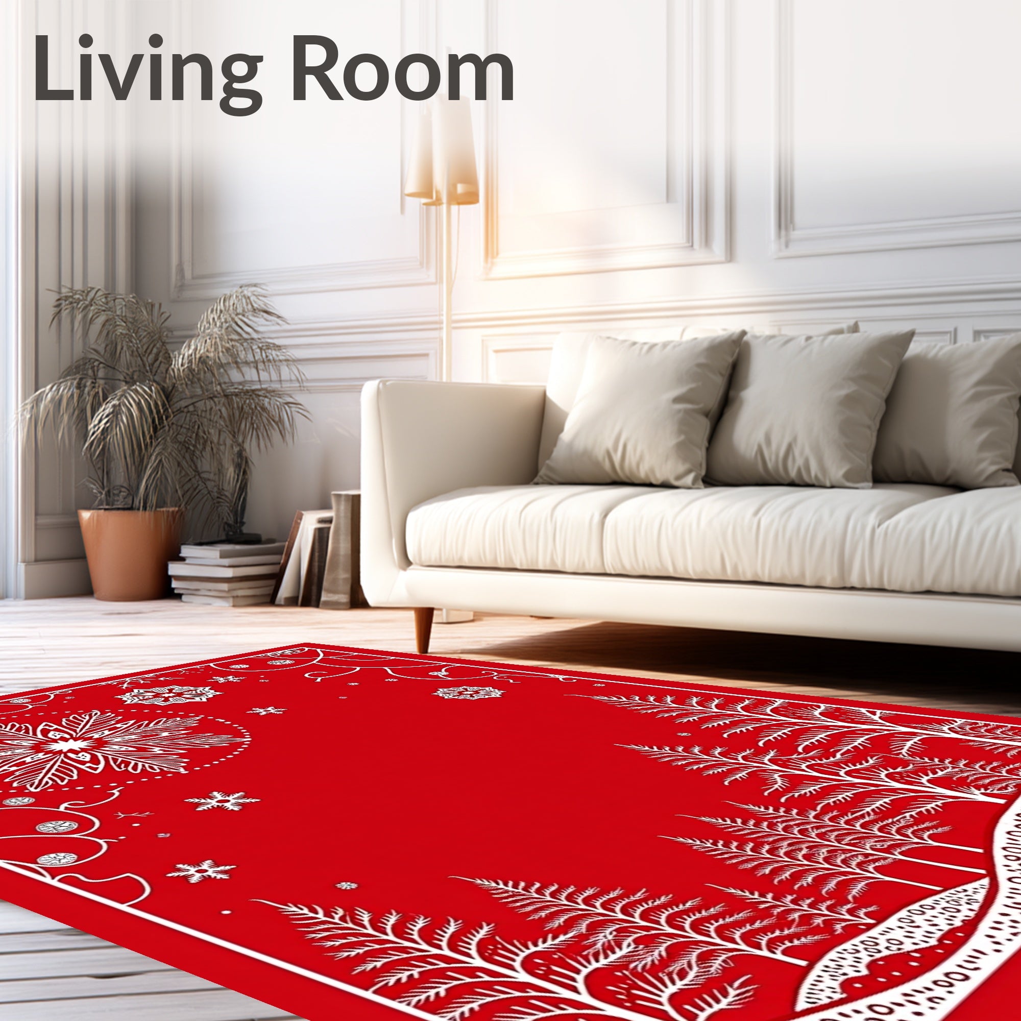 Crimson Winter Forest Snowflake Mandala Rug