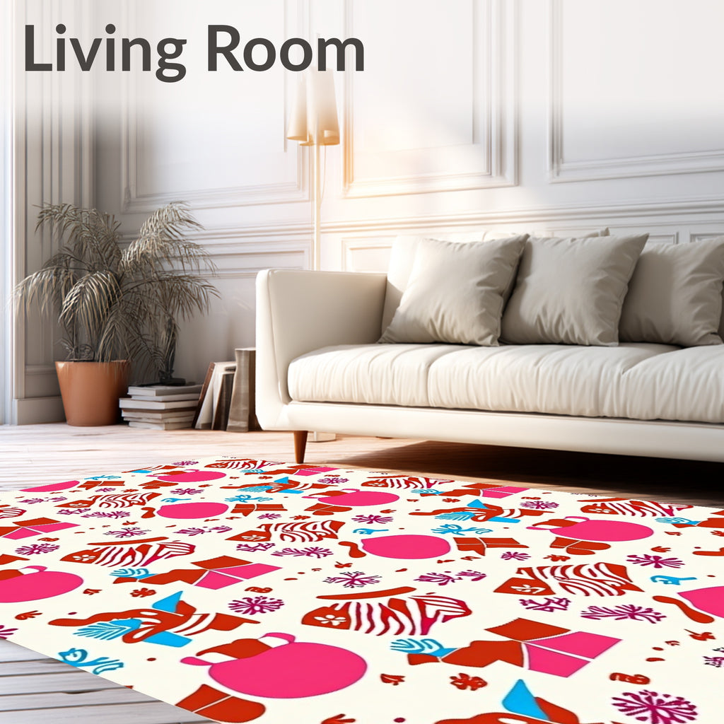 Vibrant Red Blue Pink Abstract Elements Rug