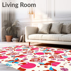 Vibrant Red Blue Pink Abstract Elements Rug