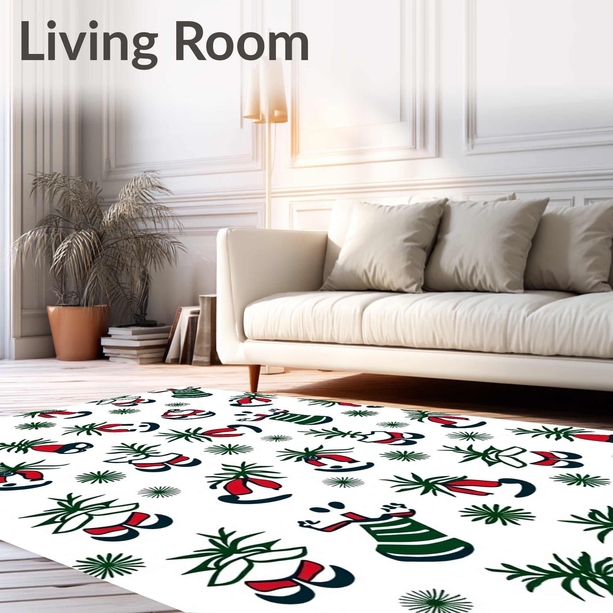 Whimsical Red and Green Christmas Figures Rug