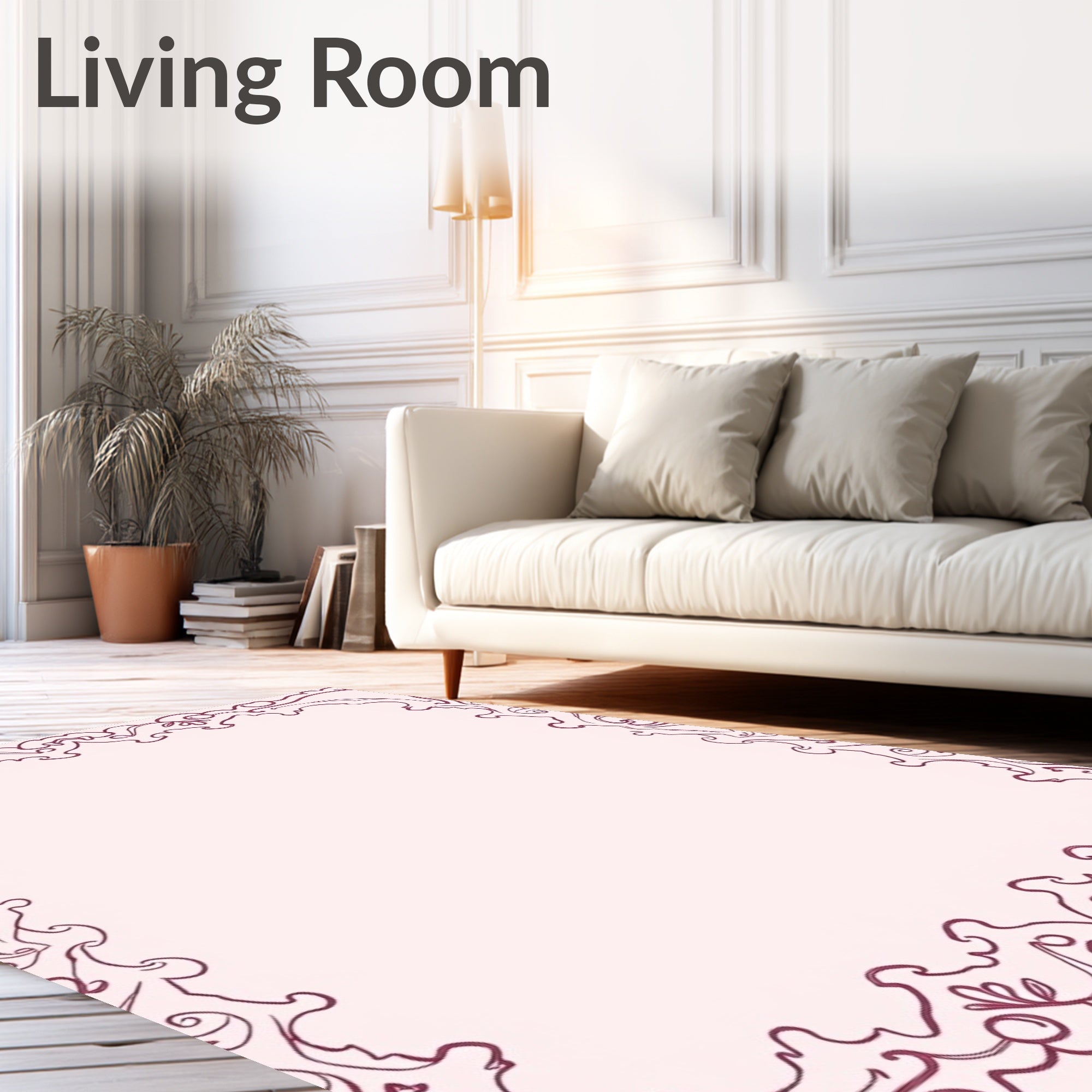 Ornate Burgundy Scrollwork Frame Rug