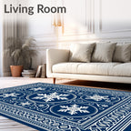 Navy White Snowflake Medallion Rug